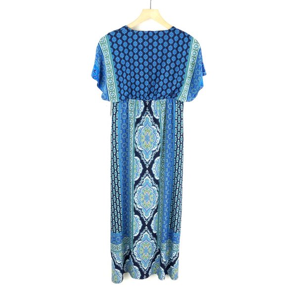 NWT London Times Blue Patterned Maxi Dress Size 6P - Picture 2 of 8